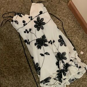 Black-and-white floral spaghetti strap